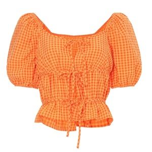 Louna orange gingham tie top